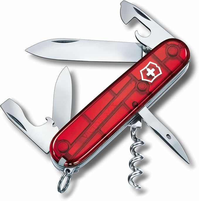 Victorinox Spartan Swiss Army Knife 12 Functions Swiss Made Pocket Knife with Corkscrew Can Opener and Screwdriver - Ruby