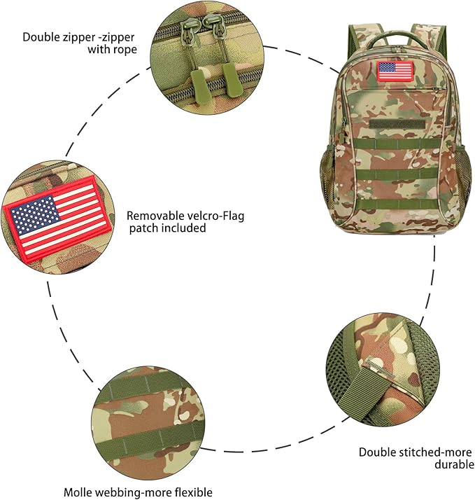 outdoor plus Camo BackpackMilitary Boys Backpacks for School30L Army Bookbag with USB Charging Port Waterproof