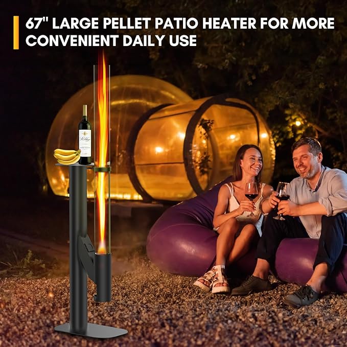 Rayzi 67 Inch Outdoor Pellet Heater Patio Heater Wood Pellet Stove Pellet Fire Pit for Outdoor - Smokeless Wood Pellet Burning Flame Outside Backyard Bonfire Fireplace for Camping Garden Picnic