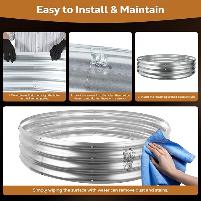 Raynesys 48 Inch Round Galvanized Fire Pit Ring Silver Round Galvanized Fire Ring 4 Feet Diameter Fire Pit Outdoor Pits for Backyard Camping Bonfire