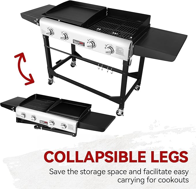 Royal Gourmet GD401C 4-Burner Propane Gas Grill and Griddle Combo with Cover Griddle Grill Combo with 48000 BTUs Output for Outdoor Cooking While Camping or Tailgating Black &amp Silver