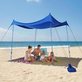 CROWN SHADES 7x7 Beach Tent Sun Shelter Easy Pop Up Beach Canopy Shade Portable Outdoor Carpas UPF50+ Includes 4 Poles Adjustable Aluminium Extra-Large Big Sand Shovel Navy Blue