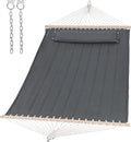 SUNCREAT Portable Tree Hammock with Hardwood Spreader Bar Extra Large Soft Pillow Heavy Duty 2 Person Hammock for Indoor Outdoor Gray