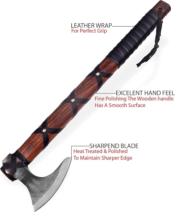 Custom Handmade Carbon Steel Viking AxeValentine's Day Gift Birthday Gift for him with Premium Leather Wrapped Handle and Leather Sheath
