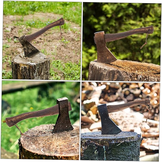 Happyyami 2pcs Mini Axe Replacement Handle Wooden Grip Slip Design Ergonomic for Firewood Cutting Gardening and Outdoor Activities