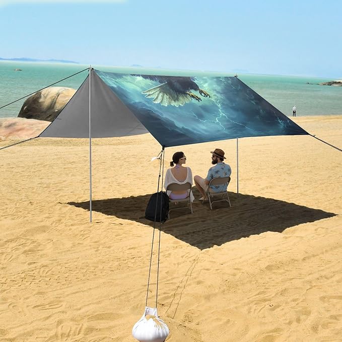 ALAZA Eagles Lightning Fly Beach Tent Sun Shelter Portable Canopy Sunshade for Outdoor Camping Picnics Backyard Fun 10x9 ft