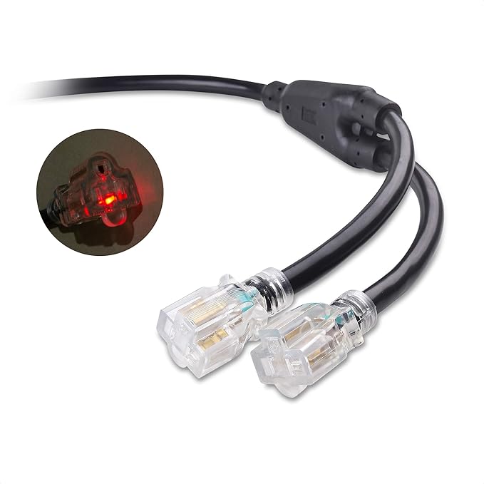 Cable Matters LED-Lit 4 Prong 30 Amp to 15 Amp Adapter for Generator - 30 Inches NEMA L14-30P to 2X 5-20R 30A to 110 Adapter Splitter