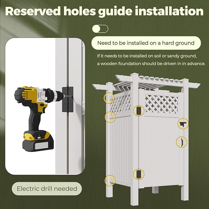 EROMMY 88.5H x 57.5W x 47.75L White PVC Outdoor Shower Enclosure with Door Weatherproof Privacy Stall for Pool &amp Beach Durable Vinyl Construction（Grid-panel with roof）