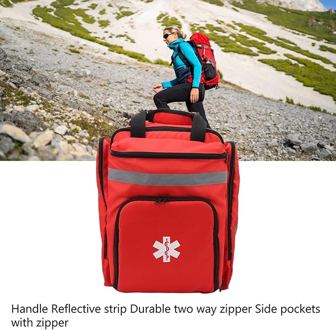 Firefighter Bag Large Capacity Durable Emergency Medical Backpack First Responder Gear for Travel Camping Red 600DPU Oxford Cloth 858g
