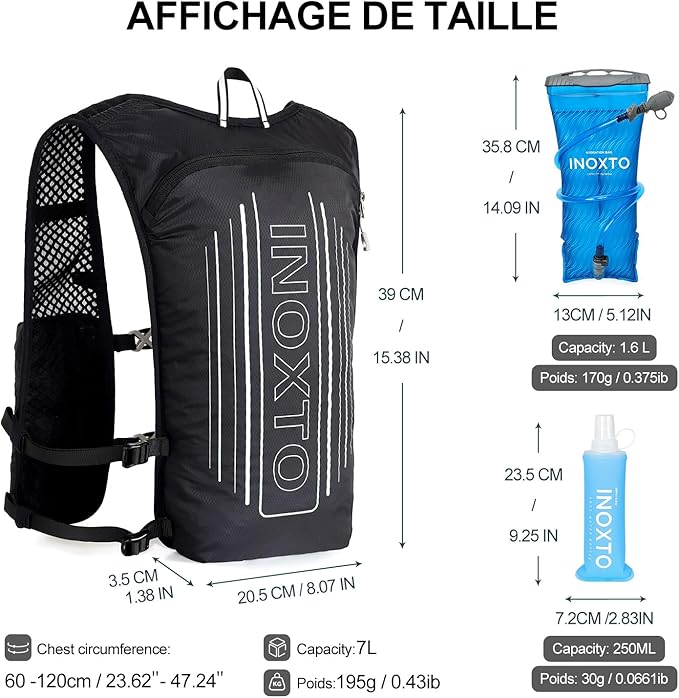 INOXTO Running Hydration Vest BackpackLightweight Insulated Pack with 1.5L Water Bladder Bag Daypack for Hiking Trail Running Cycling Race Marathon for Women Men