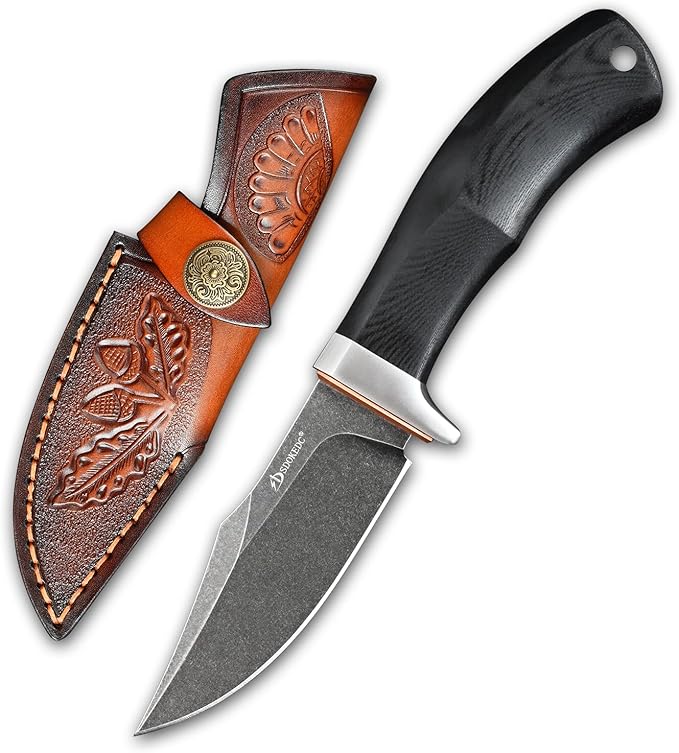 Knives DC53 Steel Fixed Blade Hunting Knife with Sheath Tactical EDC Knife for Men Outdoor Survival Camping Hiking Fishing (Black Stone Wash)