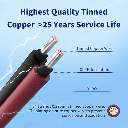 Solar Extension Cable 10AWG 6mm² 328FT PV Panels Wire 10Gauge Adaptor Cables with Female &amp Male Waterproof Connectors for Outdoors Marine Photovoltaic 328Ft (100m) Red
