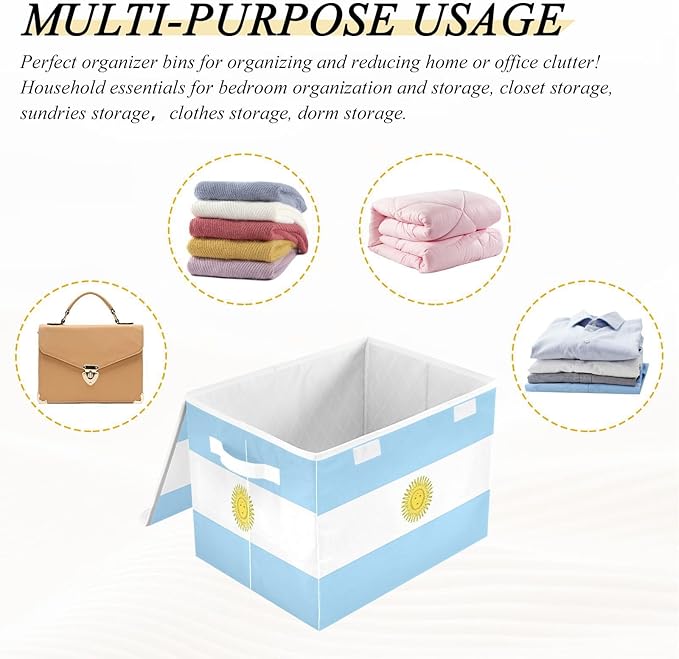 Argentina Flag Argentinian National Light Blue Storage Boxes with Lids Collapsible Clothes Organizer Extra Large Storage