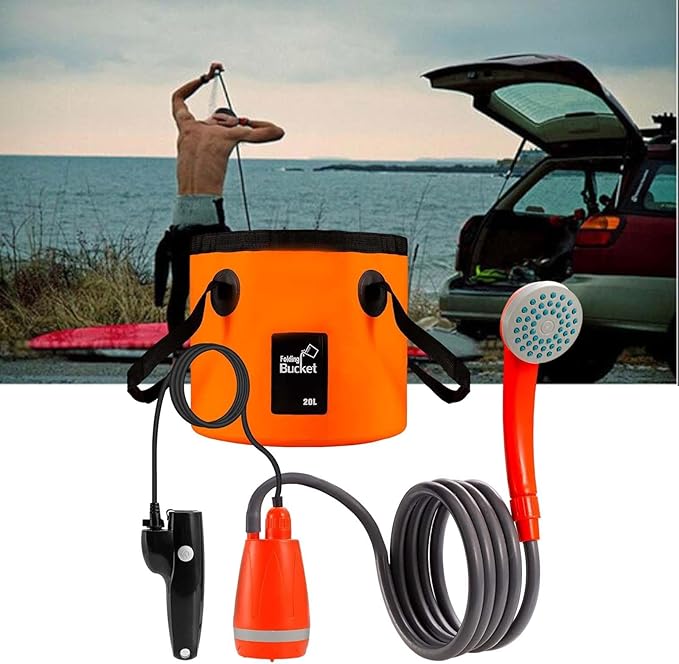 Portable Shower for Outdoor Activities with Practical Container Orange