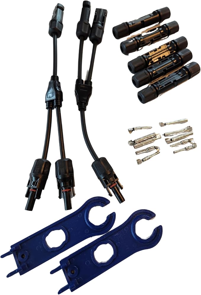 10 Piece PV Y Branch Solar Panel Connector Kit | Compatible with 10 AWG Solar Cable 30 Amp 1000V DC IP67 Waterproof | PV Spanner Tools Included