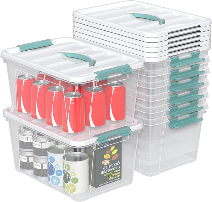 Kiddream 8 Packs 14 Quarts Plastic Storage Box with Lid Clear Storage Bin with Handle