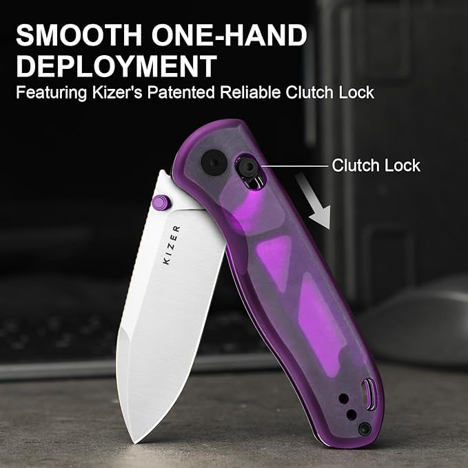 Kizer Drop Bear EDC Pocket Knife 2.97” Nitro-V Blade Purple PC Folding Knife with Thumb Stud Opener Lightweight Clutch Lock Camping Hunting Knife for Men Women Gift V3619M2