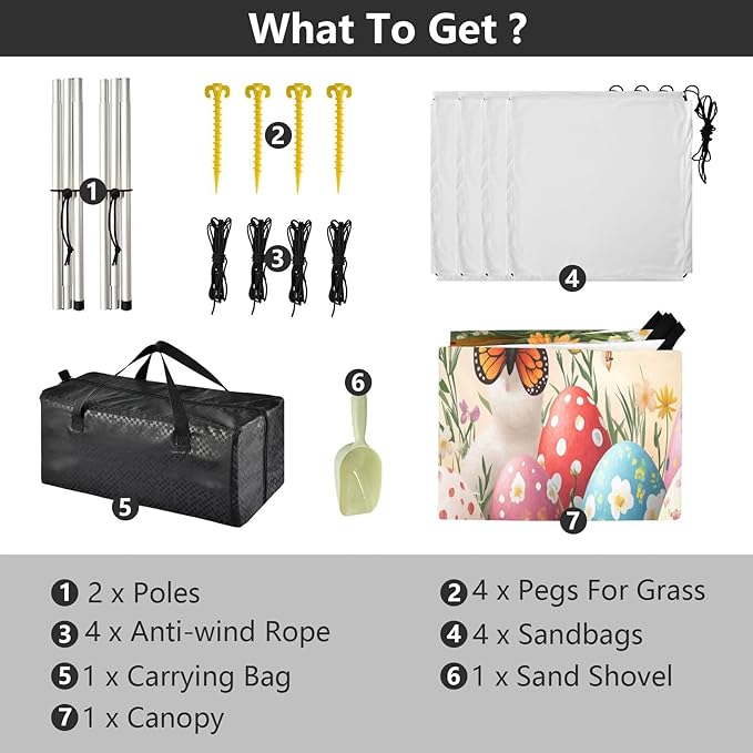 Easter Eggs Spring Meadow Beach Tent Sun Shelter Set UPF50+ UV Protection 10.5 x 9.19 FT Camping Shade Canopy with Sandbags Sand Anchors Carrying Bag and Others