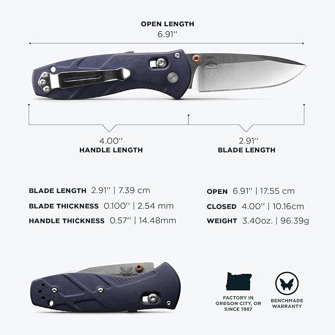 Benchmade - Mini Barrage 585 EDC Knife Drop-Point Blade Blue Canyon Richlite Handle (585-03)