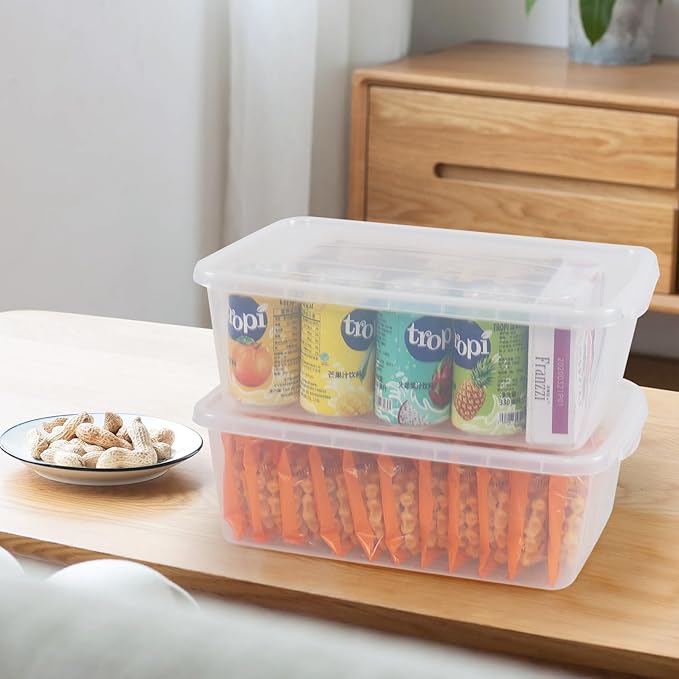 14 Quart Plastic Latching Storage Bin with Lid Clear Stackable Fridge Organizer Box 4 Packs