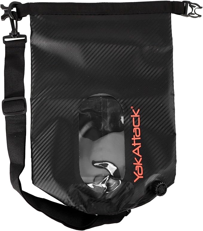 YakAttack 5L Roll-Top Drybag with Air Valve - Black Carbon | Waterproof Marine Dry Bag for Kayaking Boating &amp Paddleboarding | Heavy Duty Small Drybag for Gear Protection | Compact Kayak Storage