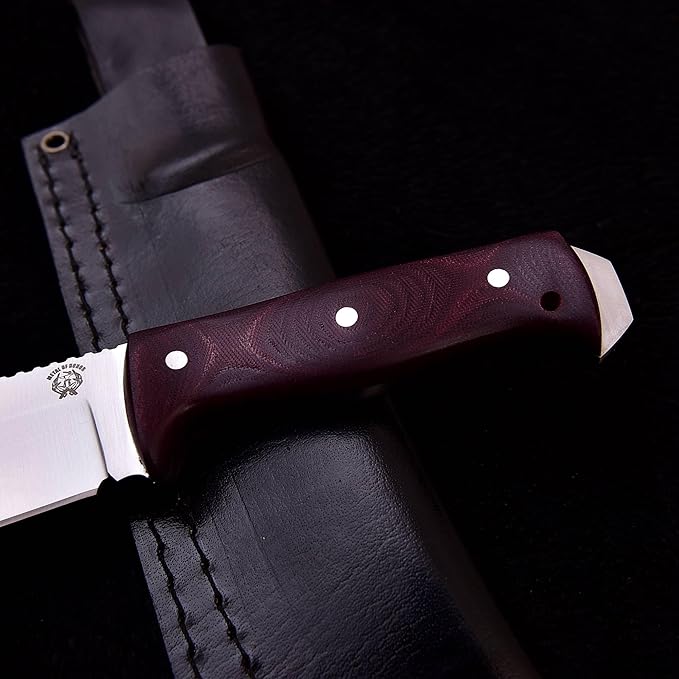Bushcraft Knife with Sheath11.5 inch Fixed-Blade Handmade Outdoor Full Tang Knives Camping Knives Hunting Knives Survival Tactical Camp Knives Made of D2 Steel (MAROON)