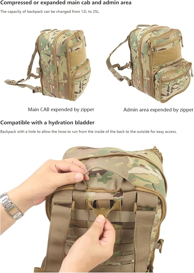 ACEXIER Flatpack D3 Tactical Backpack Hydration Carrier Molle Pouch Airsoft Military Gear Multipurpose Vest Assault Softback Travel Bag (Black)