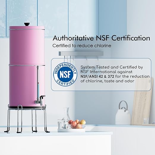 Purewell 3-Stage 0.01μm Ultra-Filtration Gravity Water Filter System 304 Stainless Steel Countertop System with 2 Filters Metal Water Level Spigot and Stand Reduce 99% Chlorine 2.25G PW-OB-K