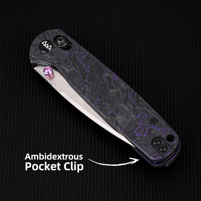 Folding Pocket Knife with Reversible Clip 3.23 14C28N Blade EDC Knife with Carbon Fiber Handle and Crossbar Lock Sharp Camping Hiking Hunting Survival Knives for Men (Purple)