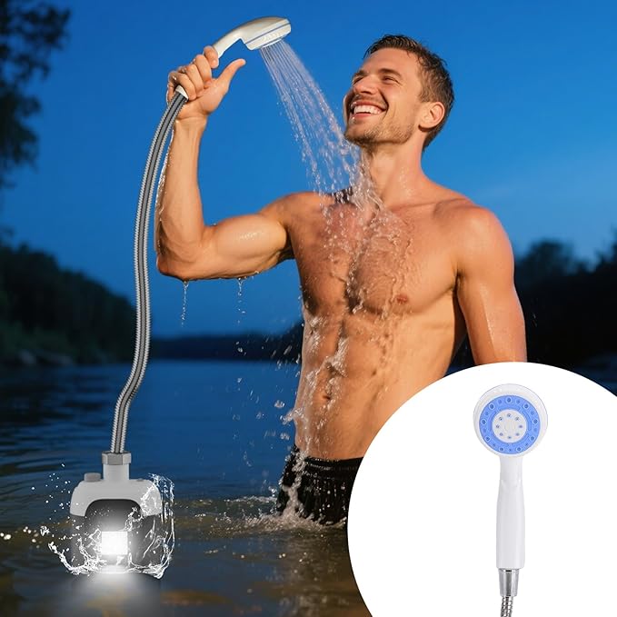 Ymiko Portable Camping Shower Set Rechargeable Electric Shower Pump with 2000mAh Battery Powerful Water for Outdoor Travel RV Camping Pet Washing Black Plastic Stainless Steel
