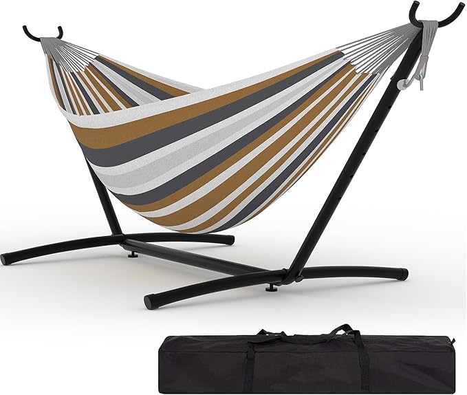 Garvee 2 Person Hammocks with Stand for Outside Double Hammocks Portable Space Saving Heavy-Duty Steel Stand for Indoor Outdoor Patio with Carrying Bag 450 lbs Capacity