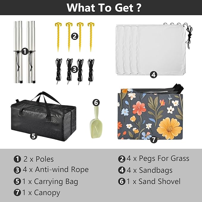 Spring Flowers Carnation Osteospermum Flower Foldable Beach Tent UPF50+ Protection Easy Setup Sun Shelter with Sandbags and Shovel for Family Trips Picnics &amp Camping