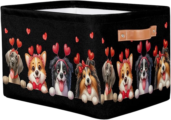 Pardick Basket Storage Bins Cute Animal Dog Rectangle Cube Basket Box Kids Girls Boys Toys Organizer Beaket Decor Foldable with Handle for Living Room Bedroom Closet Nursery Office Shelf Gifts