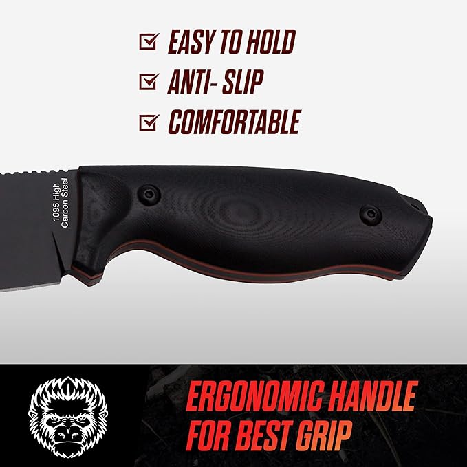 Holtzman's Gorilla Survival Naked Bloodline Full Tang Fixed Blade Survival Knife with Kydex Sheath - Durable and Versatile for Bushcraft Camping and Hiking