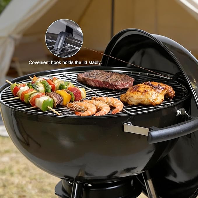 Charcoal Grills 18 inches Kettle Grill with Lid&ampLarge Ash CollectorOutdoor Barbecue Grill for Camping/Garden/Party/Poolside