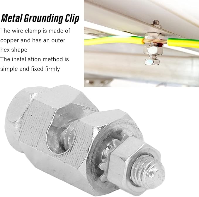 Focket 10PCS Solar Panel Photovoltaic Nut and Solar Earthing Ground Clip Cable Clamp for Bare Wire Safe On Coupling Earthing Ground Lug Cable Clamp Ground Clamp Fasteners Clip