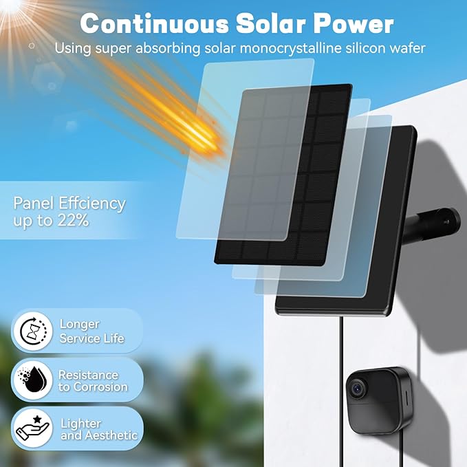 4 Pack 6W Solar Panel for Blink Camera High-Efficiency Monocrystalline Silicon Solar Panels Compatible with Blink Outdoor 2K+ 4(4th Gen)/(3rd Gen)/XT3XT2/XTIP66 Wterproof10Ft Outdoor Power Cable