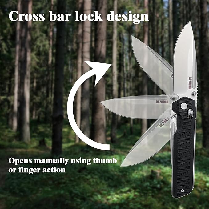 Folding Pocket Knife 3.25 VG10 Blade EDC Folding Knife with Safety Axis Lock Black G10 Handle Hunting Camping Knife with Thumb Stud Opener