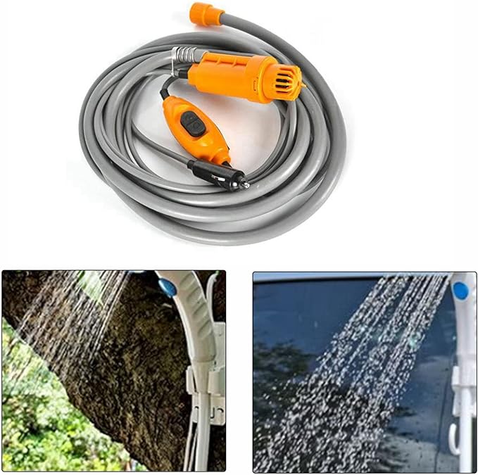 Fdit Portable Outdoor Shower Camping Shower Car Shower with Adjustable Water Volume 12V DC for Pet Vegetable Washing Car Washing
