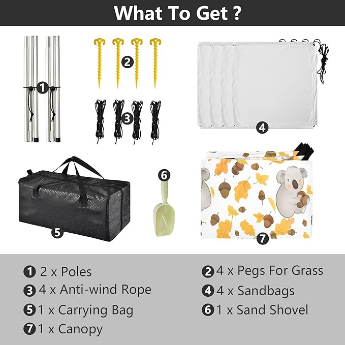 Koala Beach Canopy Sun Shelter with Sandbags &amp Sand Shovel &amp Windproof Ropes - Portable 110x126 Beach Shade Beach Tent for Camping Picnics