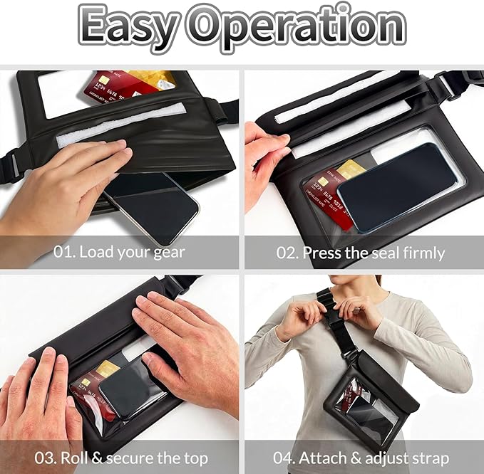 Waterproof Bag Set IPX8 2 Pcs: Black 9.8 Clear Fanny Pack &amp 7 Waterproof Phone Pouch Floating Phone Case Water Proof Dry Bag with Adjustable Strap for Beach Swim Kayak Boat Cruise Essentials