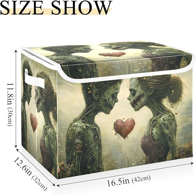 AIXIWAWA Lidded Storage Cube (Love Zombie) Fabric Foldable Closet Bins with Flip Lid and Handles Organizer Basket Container 16.5 x 12.6 x 11.8 IN