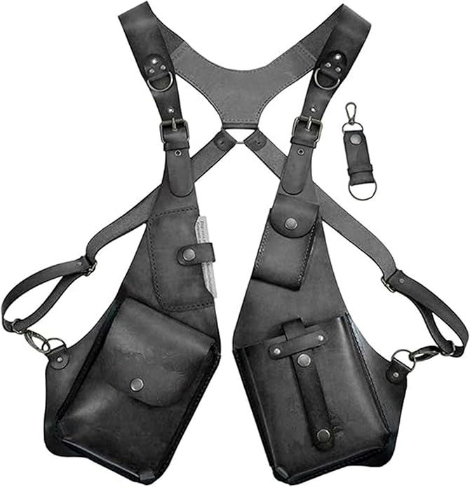 Double Shoulder Bag Adjustable Tactical Armpit Pouch for Men Anti-Theft Underarm Leather Wallet Pocket Holster
