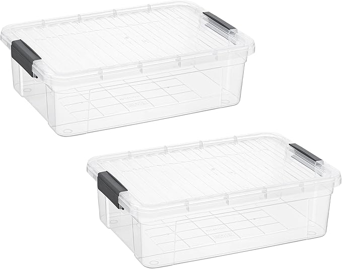 Superio Storage Bins with Lids Clear Plastic Containers for Organizing Stackable Totes BPA Free Odor Free Organizer Boxes for Home and Dorm (2 Pack 13.7 Qt)