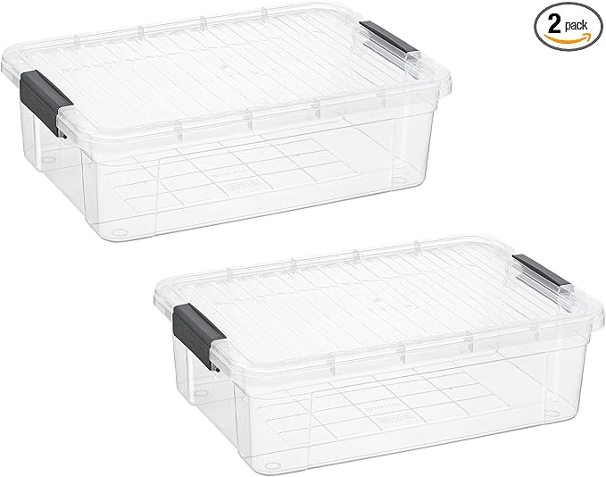 Superio Clear Storage Boxes with Lids Plastic Container Bins for Organizing Stackable Crates BPA Free Non Toxic Odor Free Organizers for Home Office School and Dorm(13.7 Qt 2 Pack)