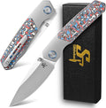 Sitivien ST271 Folding Knife M390 Steel Blade Titanium &amp G10 Handle Knife with Pocket Clip for Men Women Outdoor Camping Hiking Survival(Blue+White+Red)