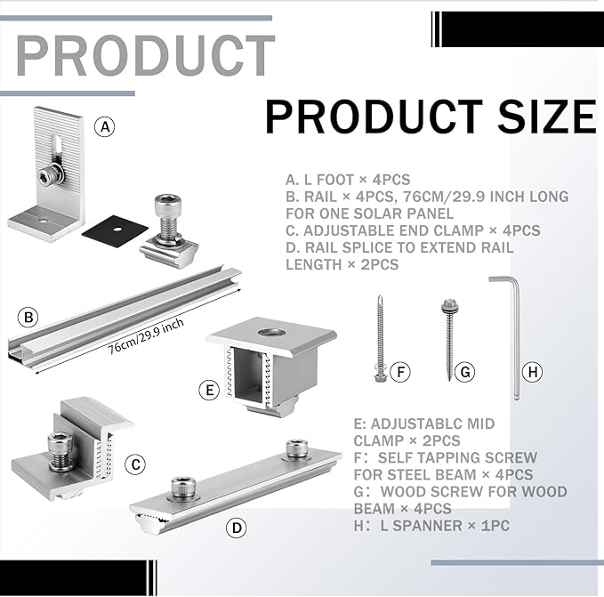 Tandefio Solar Panel Mounting Kit to Mount for 1 or 2 Solar Panels Within 76 cm Aluminum Solar Panel Roof Mounts Bracket Kit for Wood Tin Roof