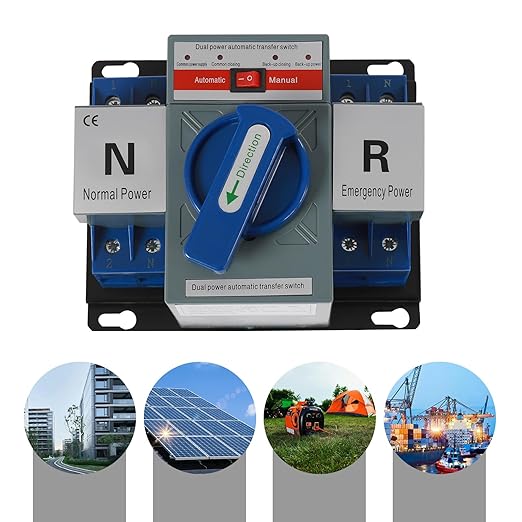 (New) 2P 63A Dual Power Automatic Transfer Switch with Manual Changeover and Generator 110V Blue