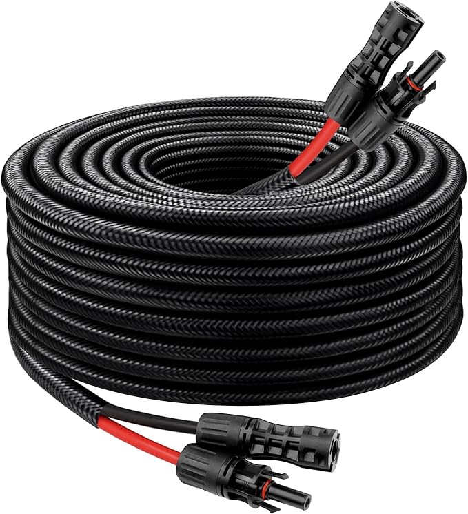 Solar Panel Extension Cable - 8AWG 25FT Solar Wire with Female &amp Male Waterproof Connector Flame Retardant Protective Sleeving PV Wire for RV Photovoltaic Systems Home Boat Solar Panels Car