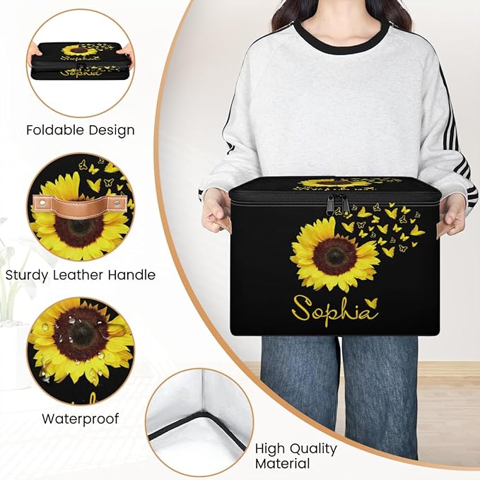Custom Sunflower Storage Bins with Lid Foldable Personalized Storage Basket Boxes with Handle Shelf Basket Closet Organizer Cube